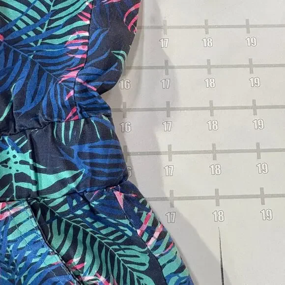 Zesties Romper Mens L Tropical Leaf Print Short Sleeve Blue Pink Green Summer - Picture 8 of 9